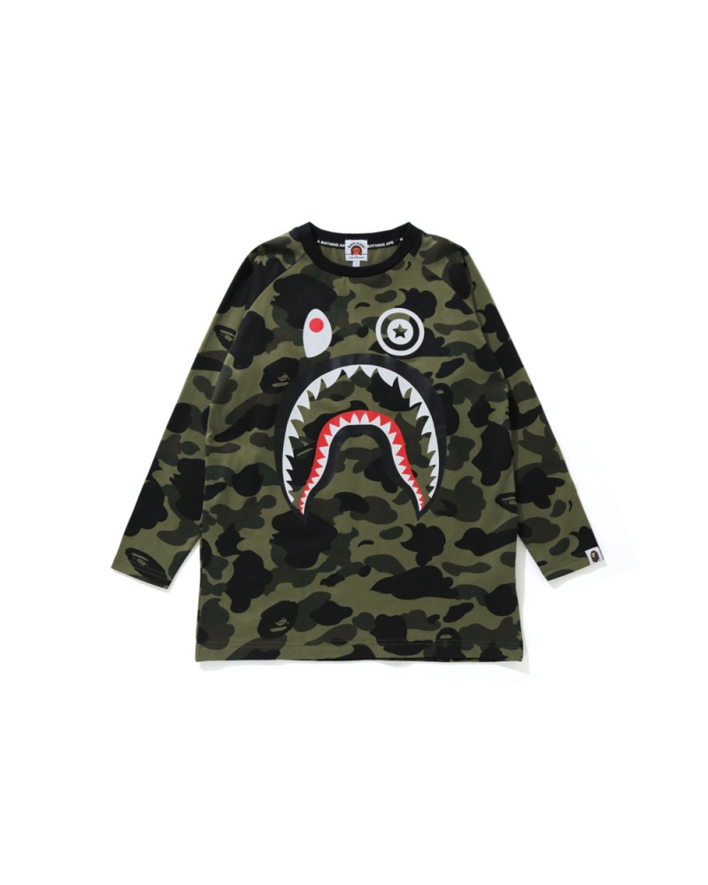 Hauts Bape 1st Shark 3/4 Sleeve Vert Enfant | AQB-91207612